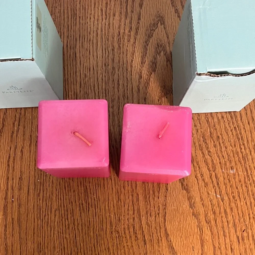 PartyLite Sunset Fiesta 3x6 Square Pillar set of 2 candles NIB - Picture 2 of 4